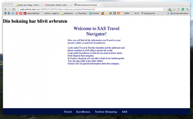 sas.se första webbsida från år 1996